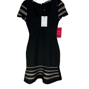 Little Mistress Womens‎ Black Form Fitted Dress 4 Party Cocktail Fitted Midi NWT
